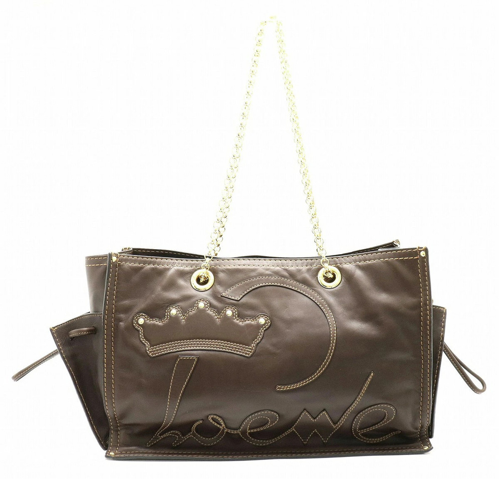 Loewe Shopper Chain Shoulder Bag Tote Leather Brown
